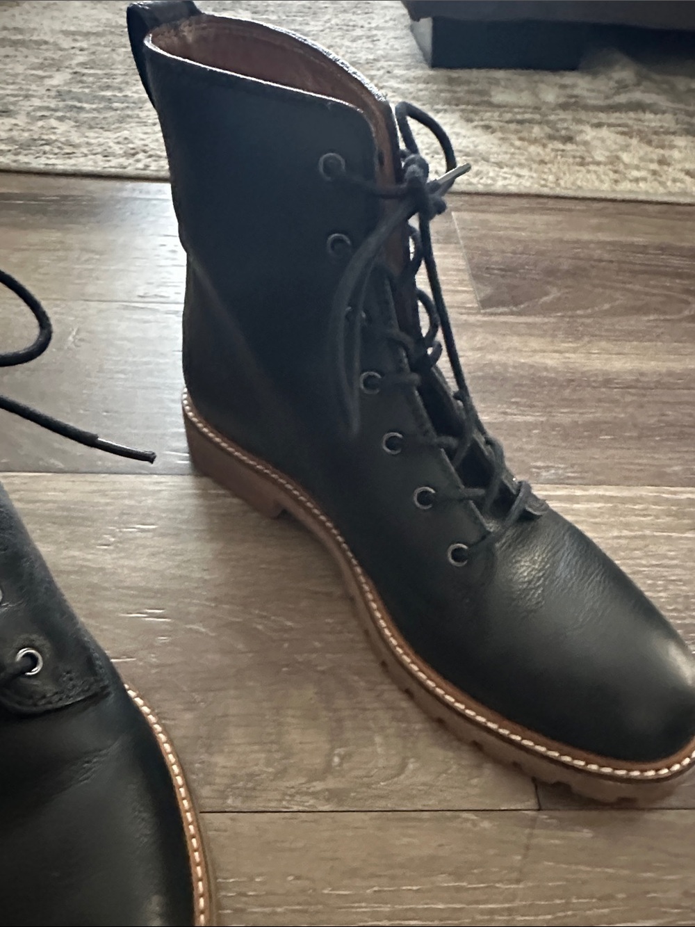 Women's Black Lace-Up Leather Boots - Picture 2 of 10